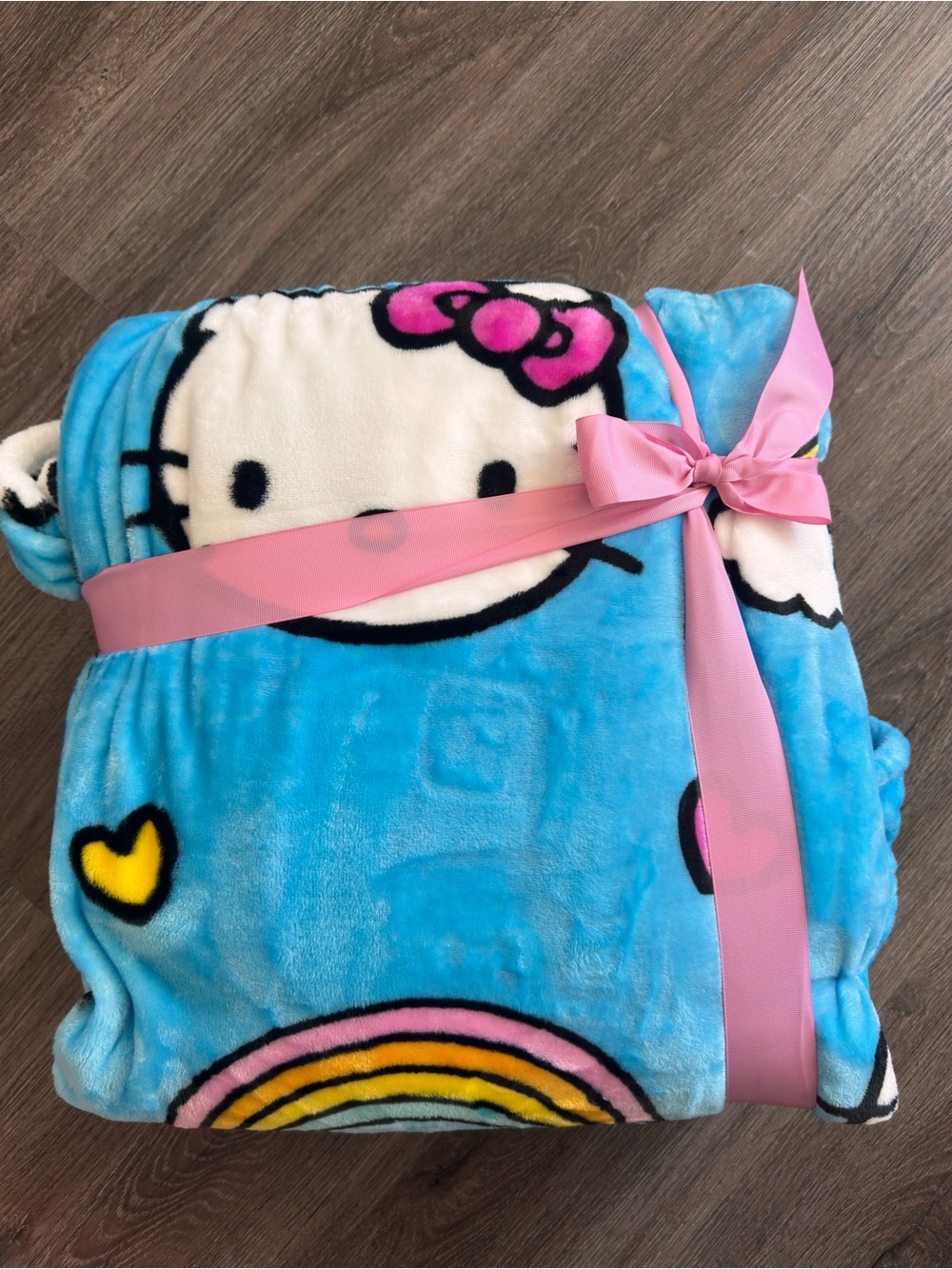 Sanrio Hello Kitty Blue Plush Throw with Pink Bow